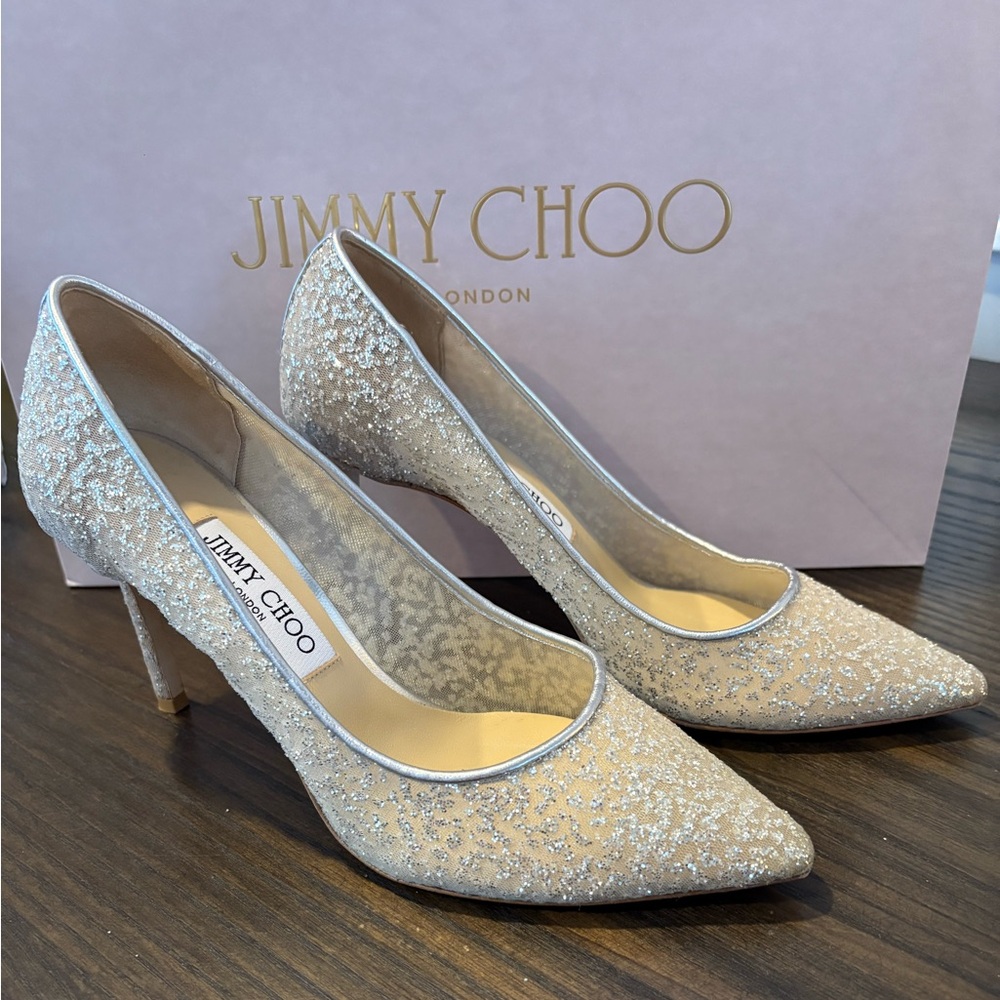 Jimmy Choo Romy 85 Silver Heels